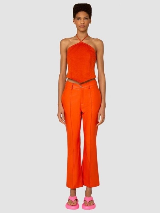 Amylynn Pants - Amy Lynn Amber Faux Leather Flare V Front Trouser Pant Orange Womens Size M